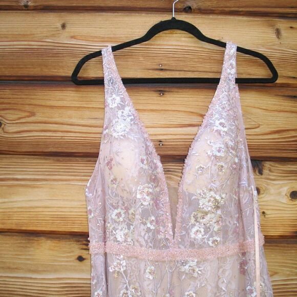 Mac Duggal 67481 Womens Floral Embellished Sleeveless Plunge Neck Gown Dress - Picture 9 of 15